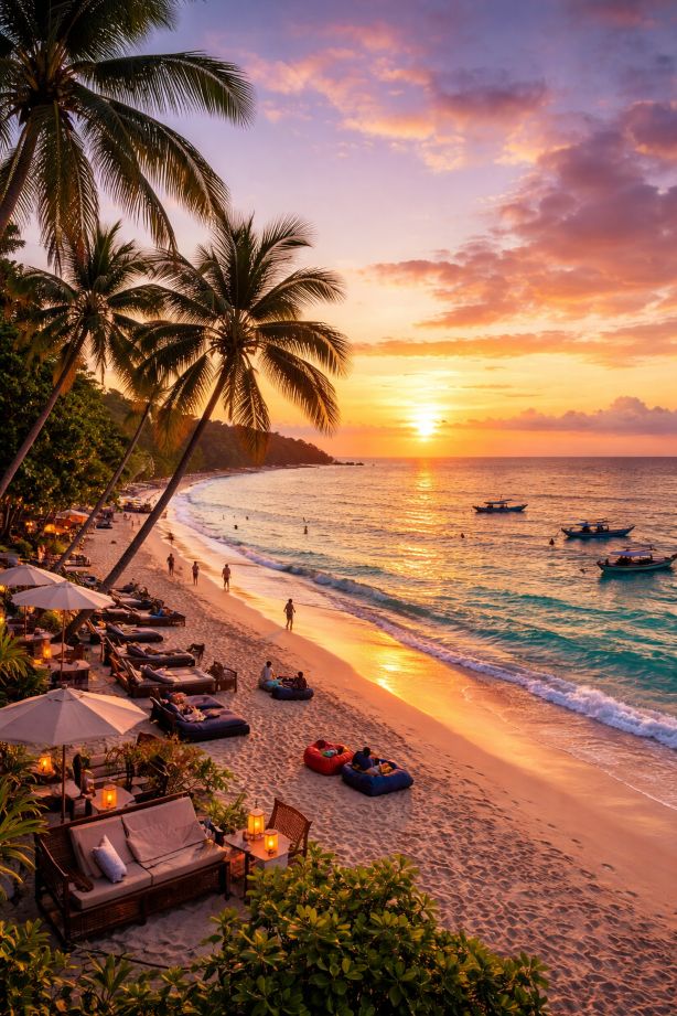 Bali beach with tropical sunset atmosphere