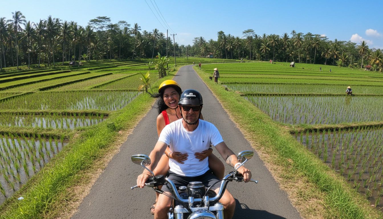 Bali in Indonesia with tropical scenery and rice terraces