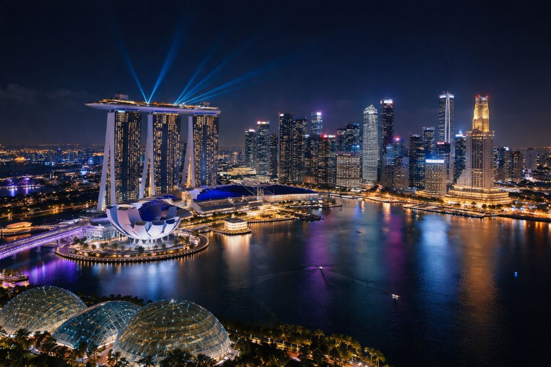 Singapore at night with illuminated skyline